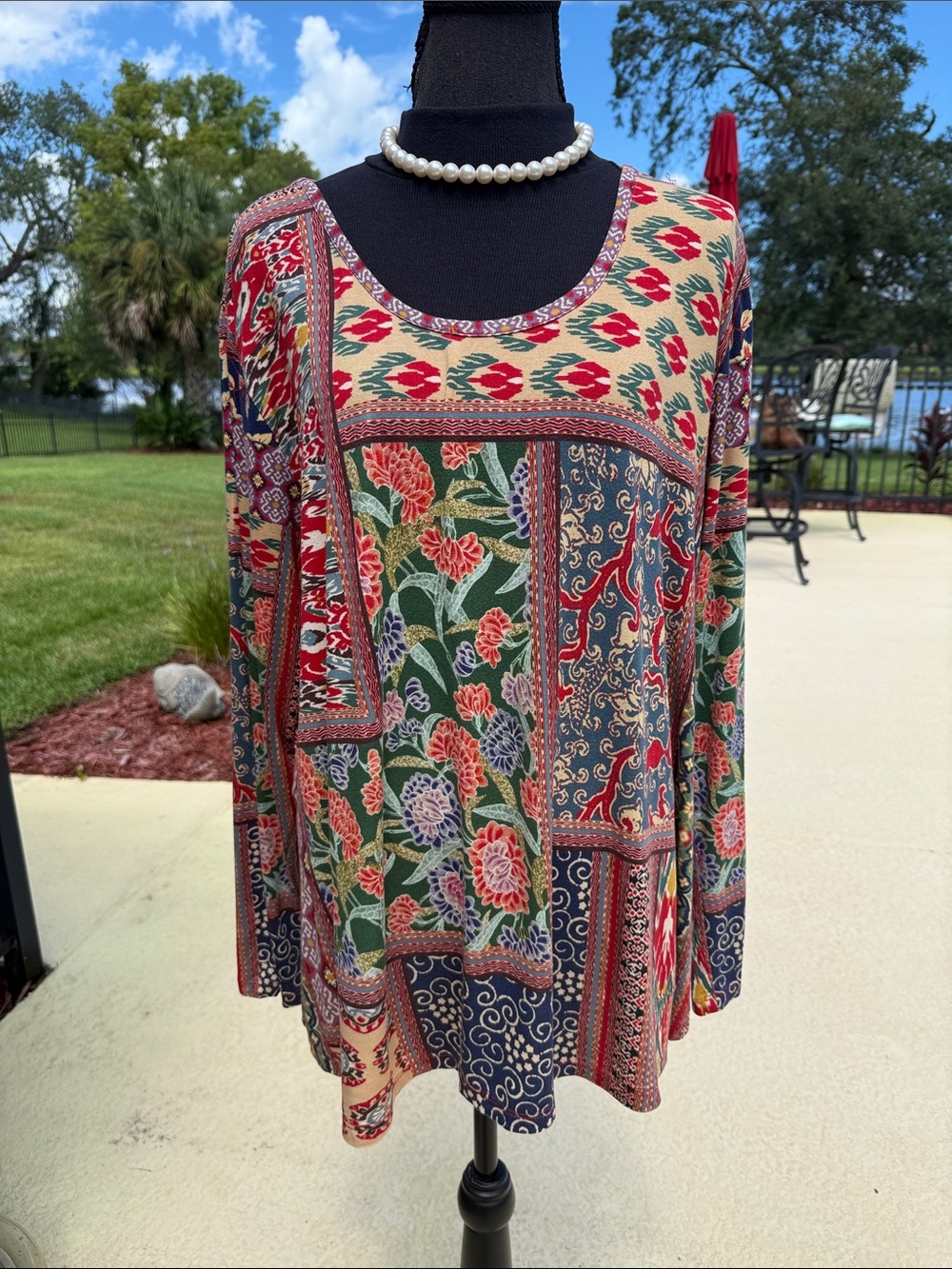 Johnny Was Jules Multicolor Patchwork Floral Tunic Top